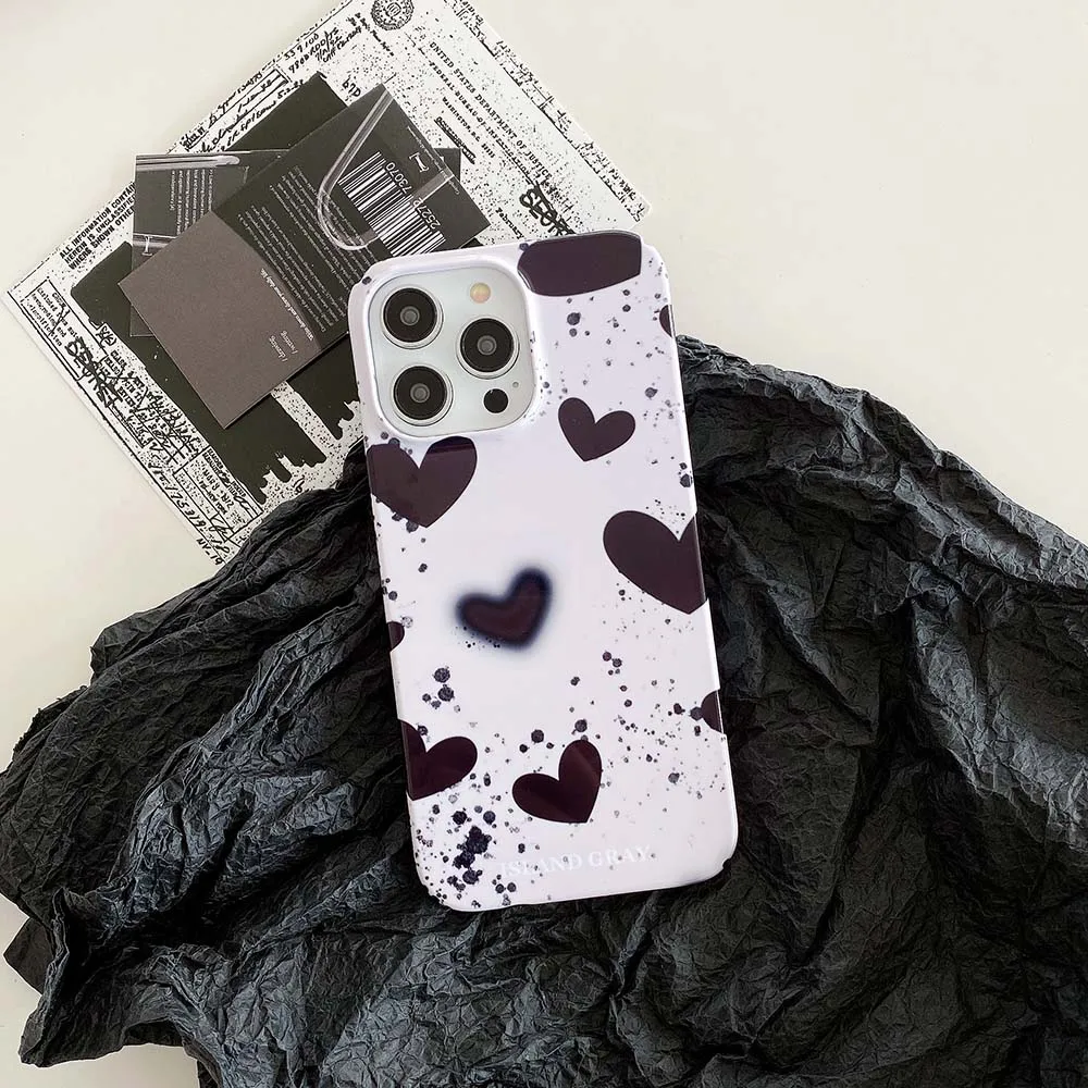 Film Pattern Love Heart Case For iPhone 14 13 12 11 Pro Max Film PC Hard Cover Skin images - 6