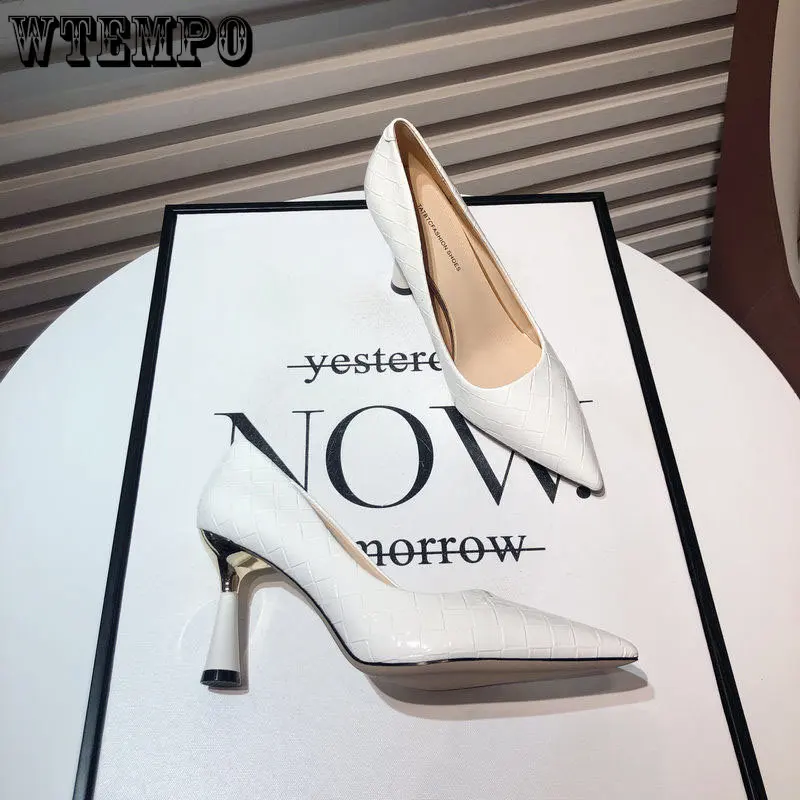 WTEMPO Classic Casual High Heels Pattern Embossed Fashion Oversize Shoes In Spring and Autumn Pumps Women Shoes Dropshipping