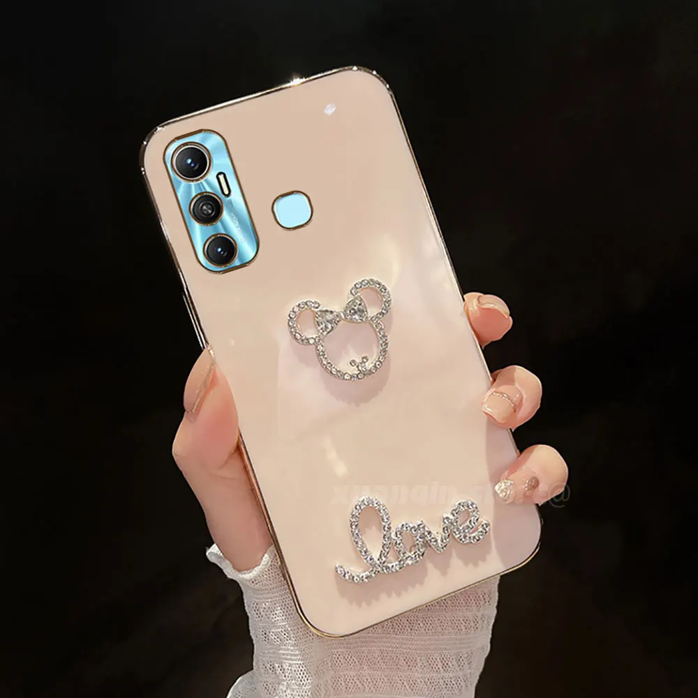Funda для Infinix Hot 11 Hot11 2021 X662 X662B розовый водный бриллиант гальванический чехол