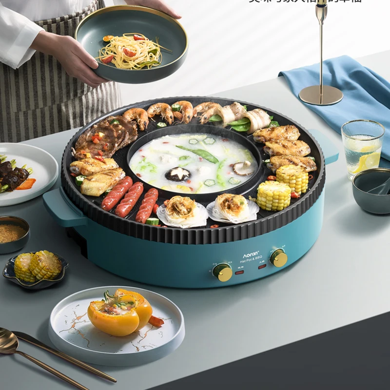 

Electric Bbq Hot Pot and Grill Set Noodle Soup Big Household Lamb Chinese Fondue Non-stick Fondue Chinoise Kitchen Appliances