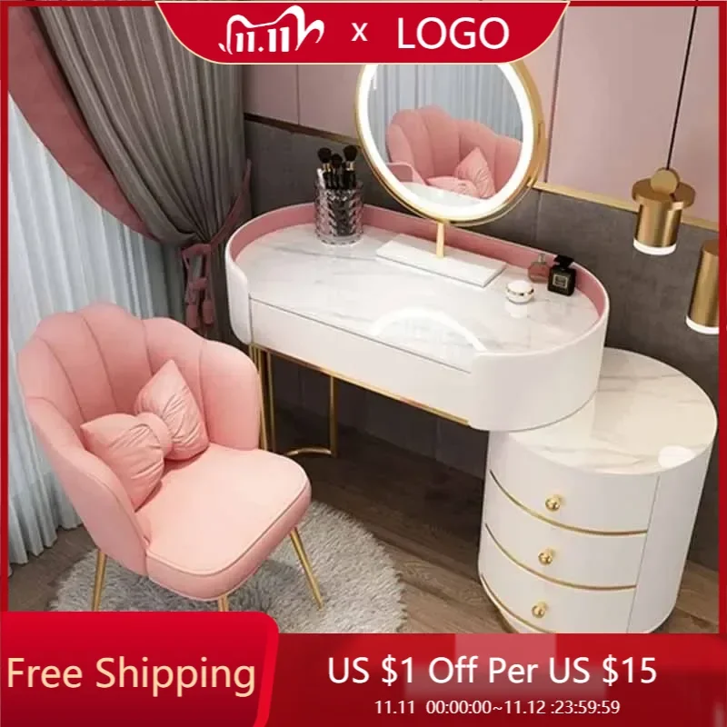 Белый туалетный столик в скандинавском стиле круглый светодиодный органайзер