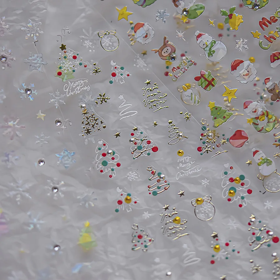 5D рельефные блестящие Рождественские елки снежинки снеговика клейкие наклейки