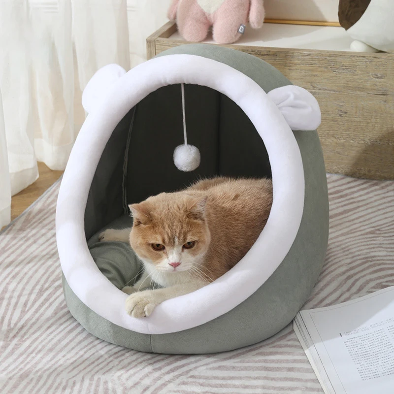 

CAWAYI KENNEL Sweet Cat Bed Warm Pet Basket Cozy Kitten Lounger Cushion Cat House Tent Soft Dog Mat for Washable Cave Cats Beds