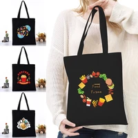 women canvas shoulder bag reusable shopping bags ladies food printing handbags casual tote grocery storage bag for girls
