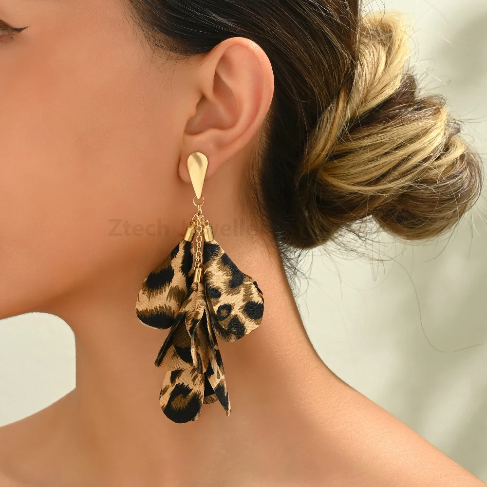 Модные очаровательные висячие серьги ручной работы с леопардовым цветком и