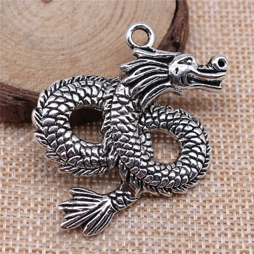 3 шт./лот подвески китайский длинный дракон 45*38 мм античное серебро цветные сделай