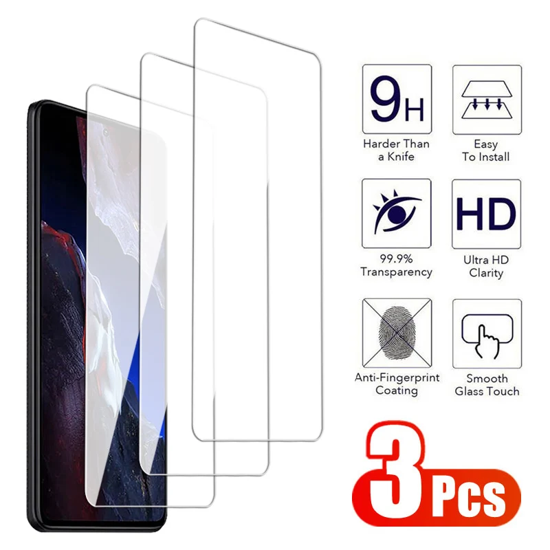 

3Pcs 9H HD Protection Glass For Xiaomi Poco F5 F3 F4 GT X5 X4 X3 NFC Screen Protector M3 M4 M5 Pro C3 C40 C50 C51 C55 Glass Film
