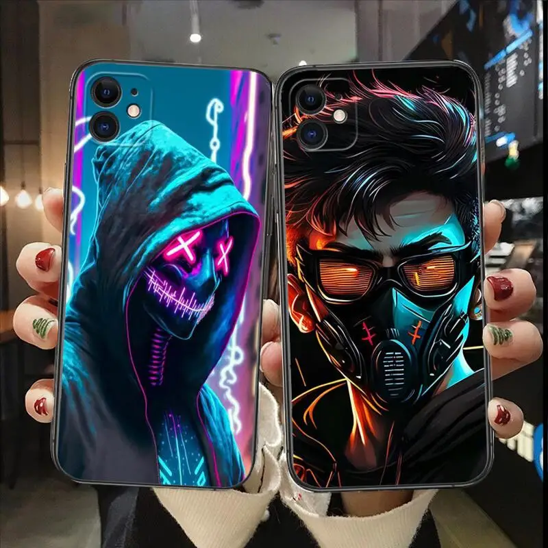 

DJ Neon Gas Mask Boy Black Phone Case For Apple IPhone 13 12 11 14 Pro Max Mini SE XR X XS Max 6 6S 8 7 plus New Fashion Covers