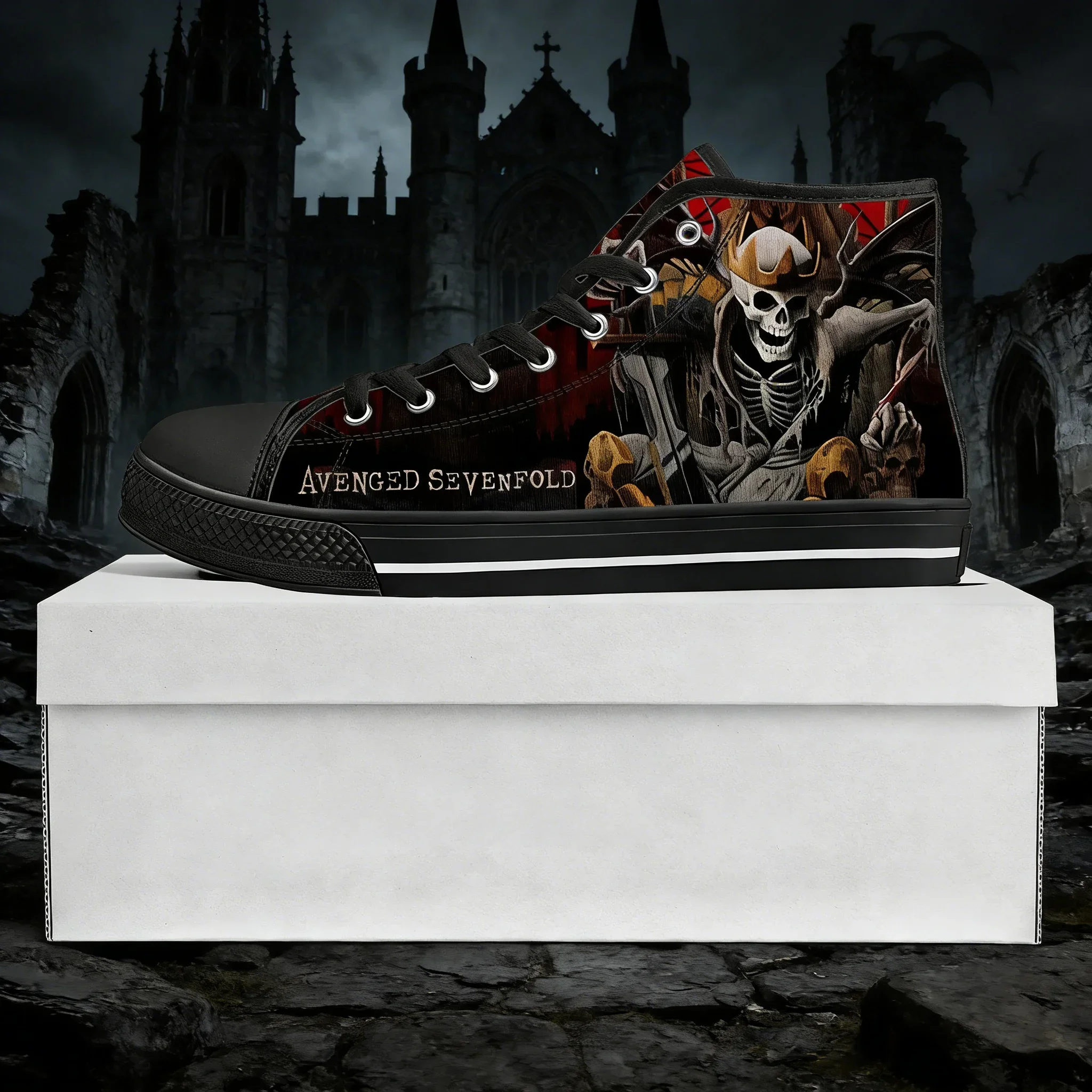 Фото Кеды Avenged Sevenfold A7X Custom High Top из канваса для мужчин и женщин, повседневная обувь унисекс для пар №2