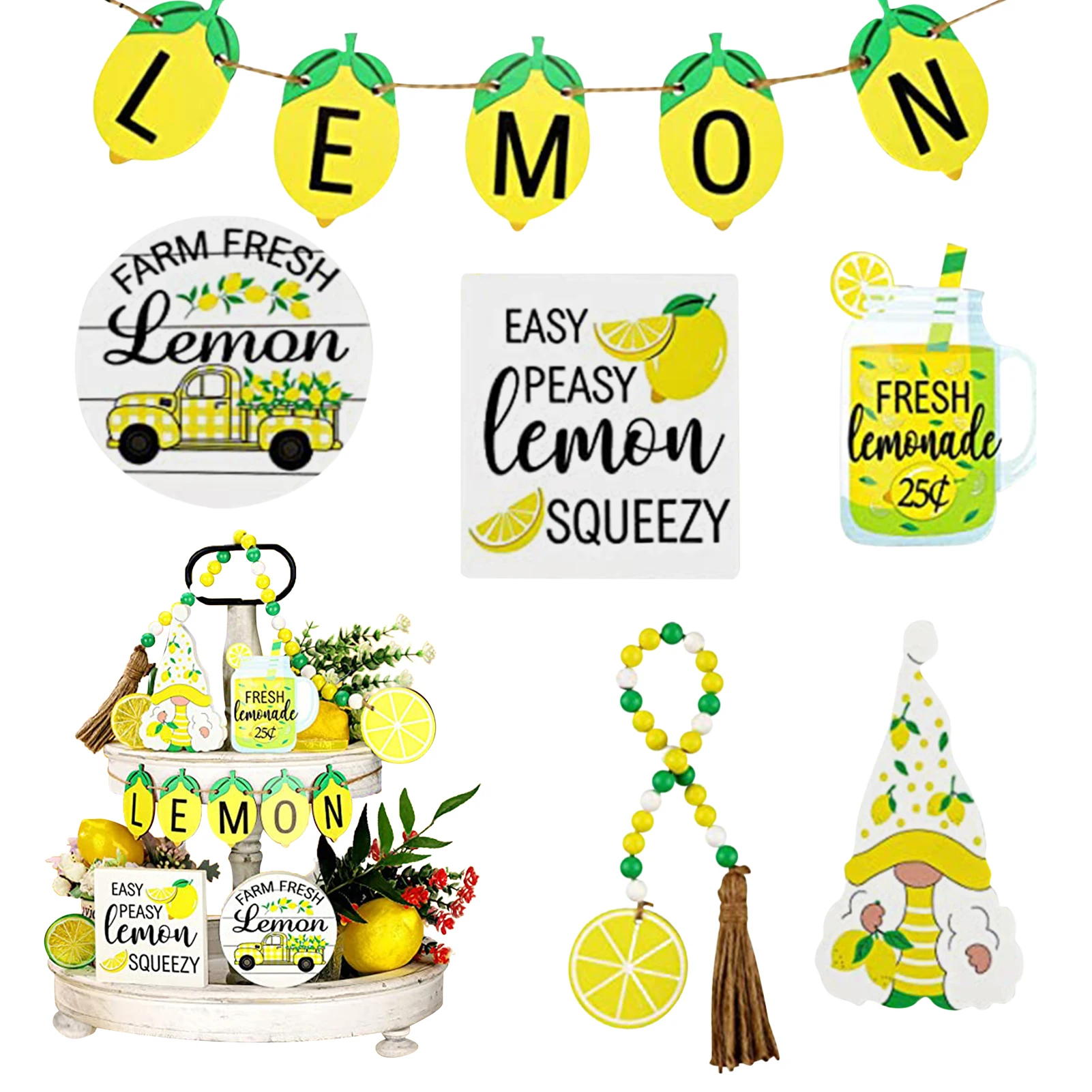 

Летние многоярусные искусственные фрукты, декоративное украшение для многоярусных лотков, деревянные многоярусные украшения, 6 шт.