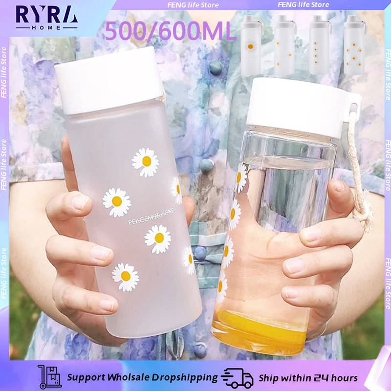 Botellas de agua de plástico con forma de Margarita pequeña, taza de agua esmerilada transparente, taza de té de viaje al aire libre, Tazas Kawaii, 500/600ML
