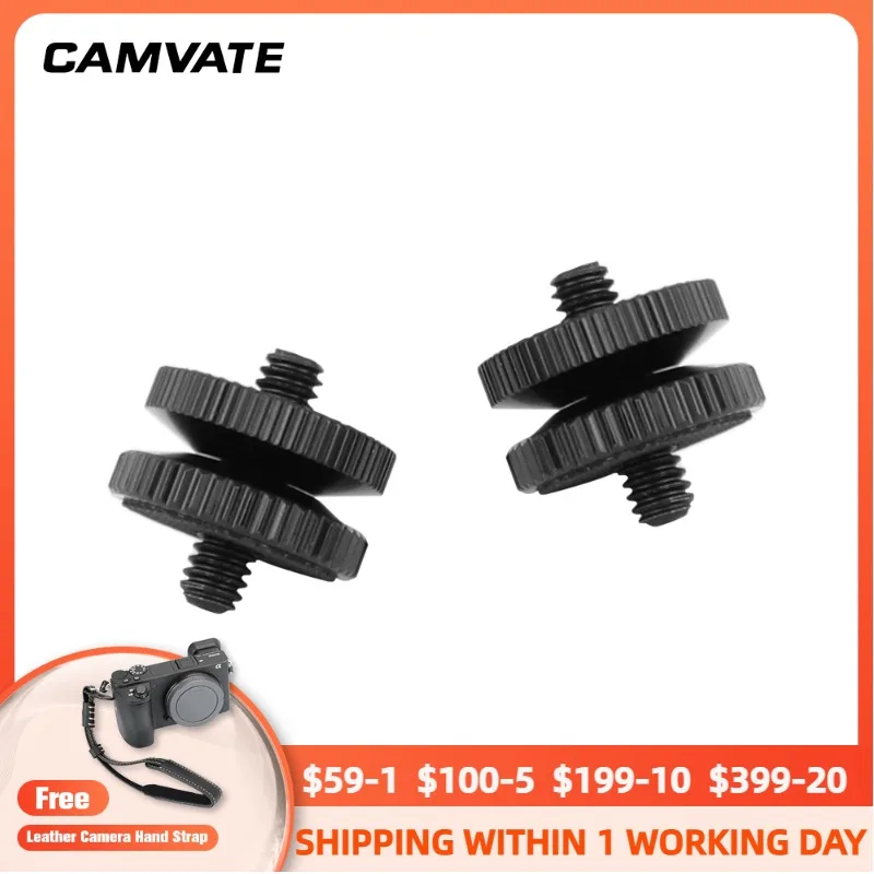 

CAMVATE 2 Pieces Standard Aluminum Double-ended Screw Connector Adapter With Double End 1/4"-20 Male To 1/4"-20 Male Thread