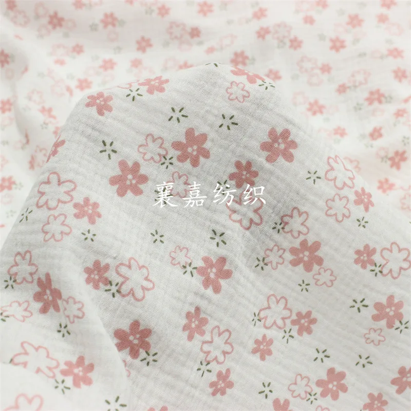 

50x135cm 0.9kg Double-layer Gauze Crepe Small Floral Fabric Baby Clothing 100% Cotton Challie Fabric Crushed Breathable