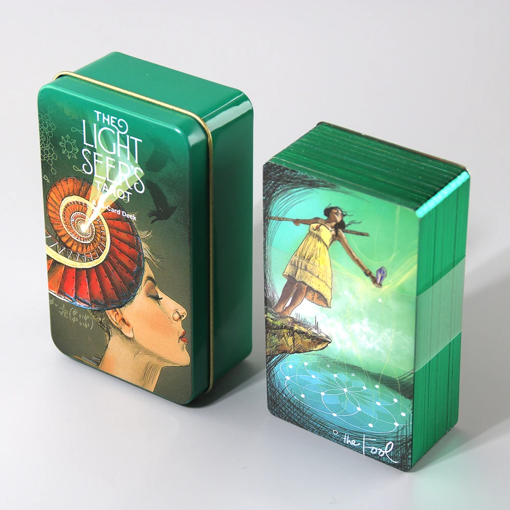 

Light Seers Tarot Deck with Green Edges High Quality Board Game Mysterious Divination Deck Friends Entertainment Party Games