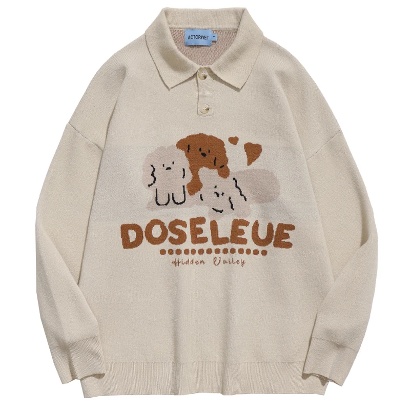 

Японские свитера с вышивкой в виде милой собаки в стиле Харадзюку, поло, оверсайз, преппи пуловер, зимняя Милая одежда в Корейском стиле для ...