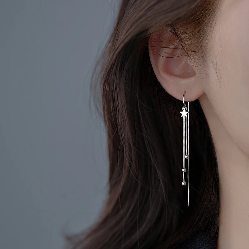 

Star Earrings Female 2023 Summer Tassel Earline 925 Sterling Silver Sleeping No Earstuds to Remove Suitable for Round Face