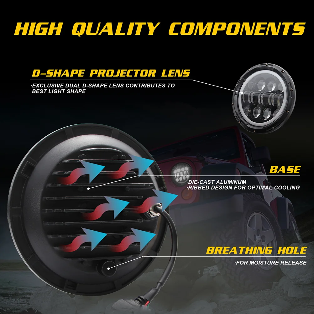 

Off-road Vehicle Working Lights 500w Round Shape 7 Inches Led Angel Eye Shepherd Lamp Waterproof Off-road Light (8 LEDs Black)