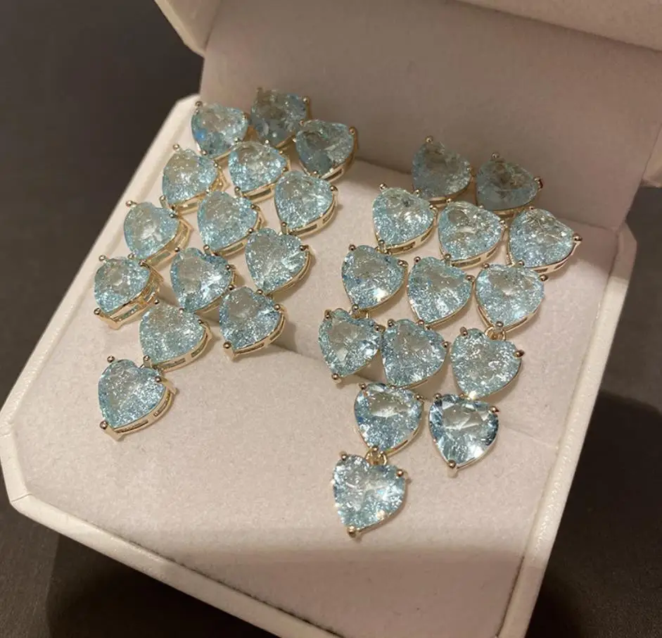 

New romantic love tassel earrings for women color zircon Korean elegant women luxurious a bunch of heart fashion jewelry