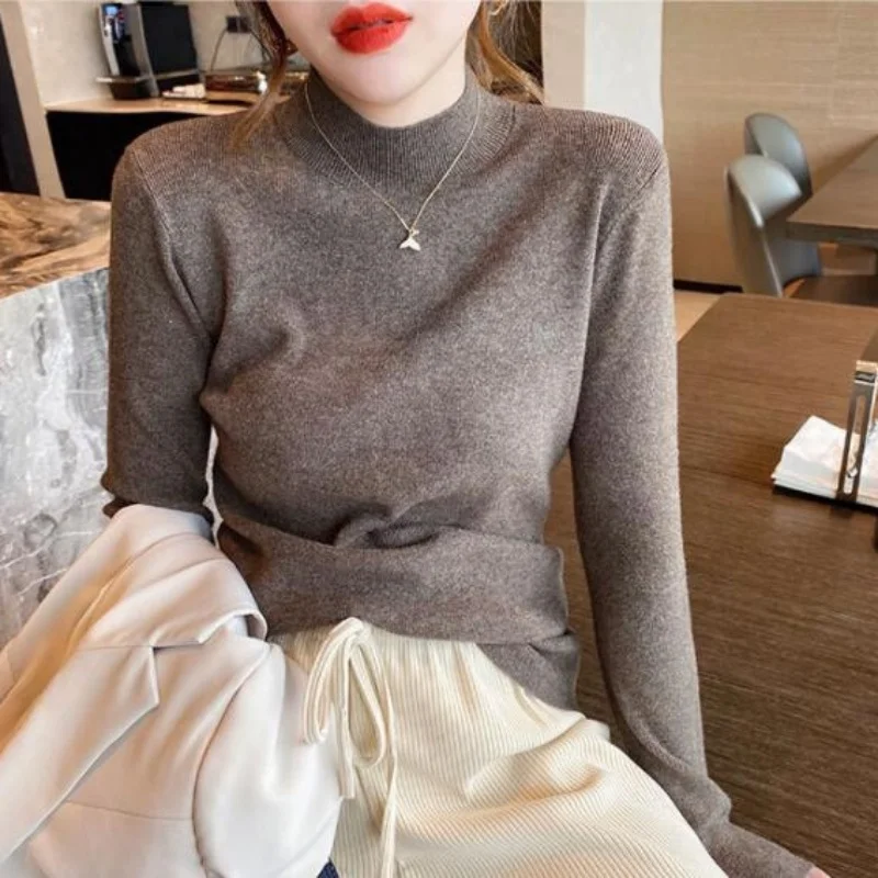 

Корейский модный пуловер, свитер, женская зимняя трикотажная одежда 2022, женские элегантные топы с длинным рукавом и воротником средней высо...