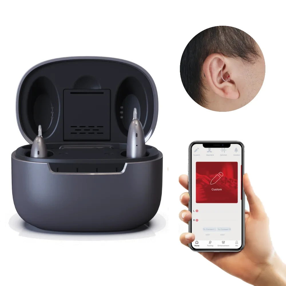 JINGHAO DW5 OTC App Control 4-канальный Bluetooth цифровой BTE RIC усилитель слуха перезаряжаемый