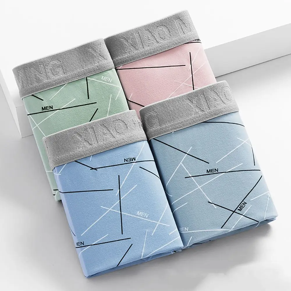 Men's Boxer Shorts Panties Underpants Letter Geometric Line Men Boxer Underwear Cotton for Male Sexy Cuecas Large Size Soft