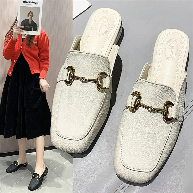 

Half-drag high heels women's 2022 spring new style square toe casual pedal lazy shoes Baotou sandals and slippers women shoes