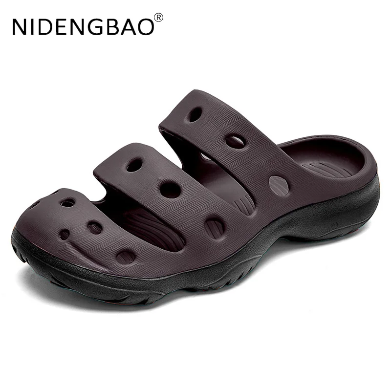 Summer Men's Slippers Beach Sandals Toe Anti-Collision Hole Garden Shoes Non Slip Male Casual Clogs Mules Bath Slides Size 39-49