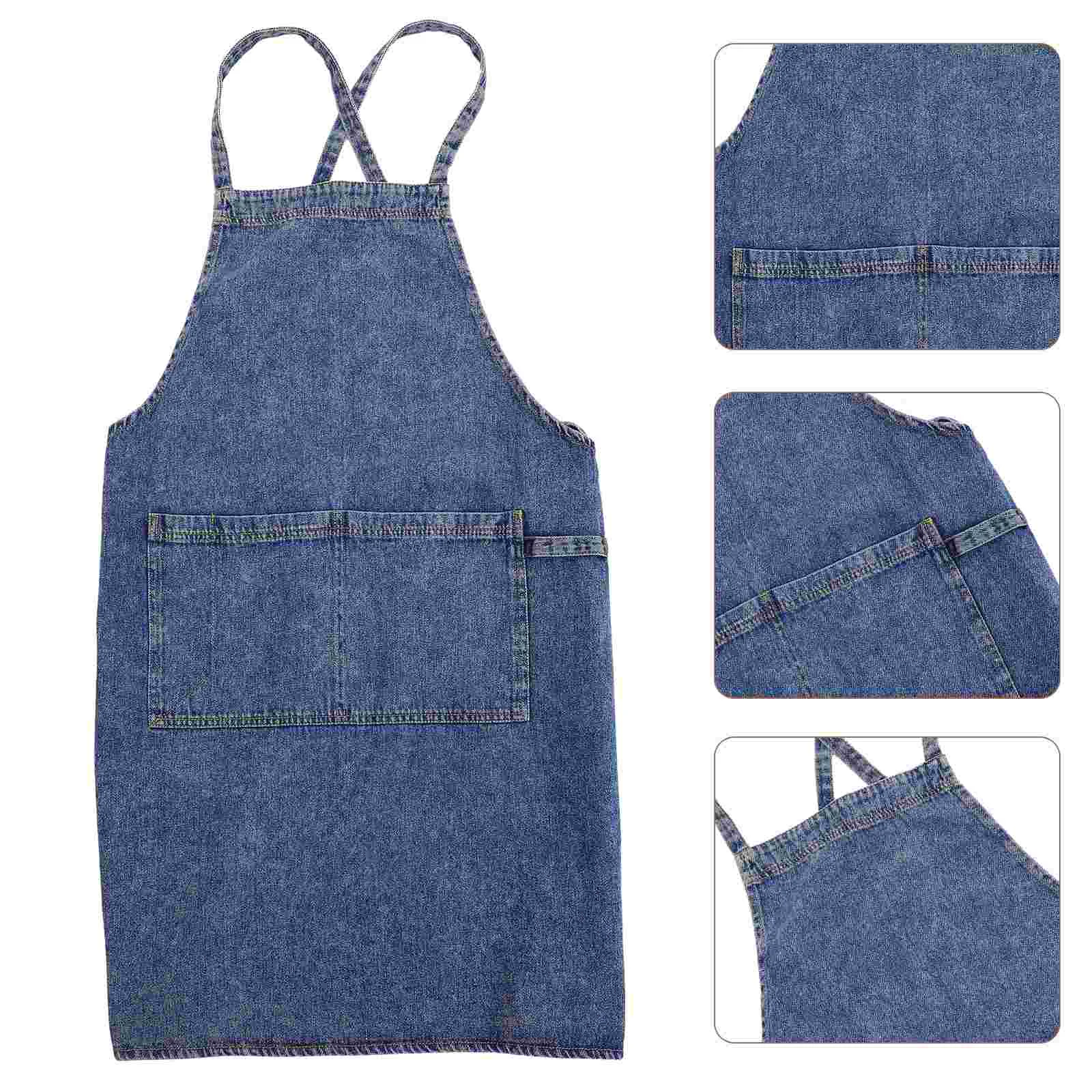 

Jean Apron Decorative Clothing Washable Funny For Women Denim Cross Back Aprons Women's