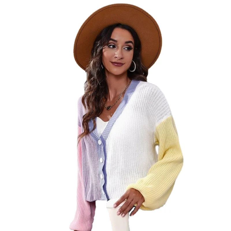 

Корейский модный короткий вязаный кардиган, женский элегантный вязаный свитер с рукавами-фонариками, женский джемпер