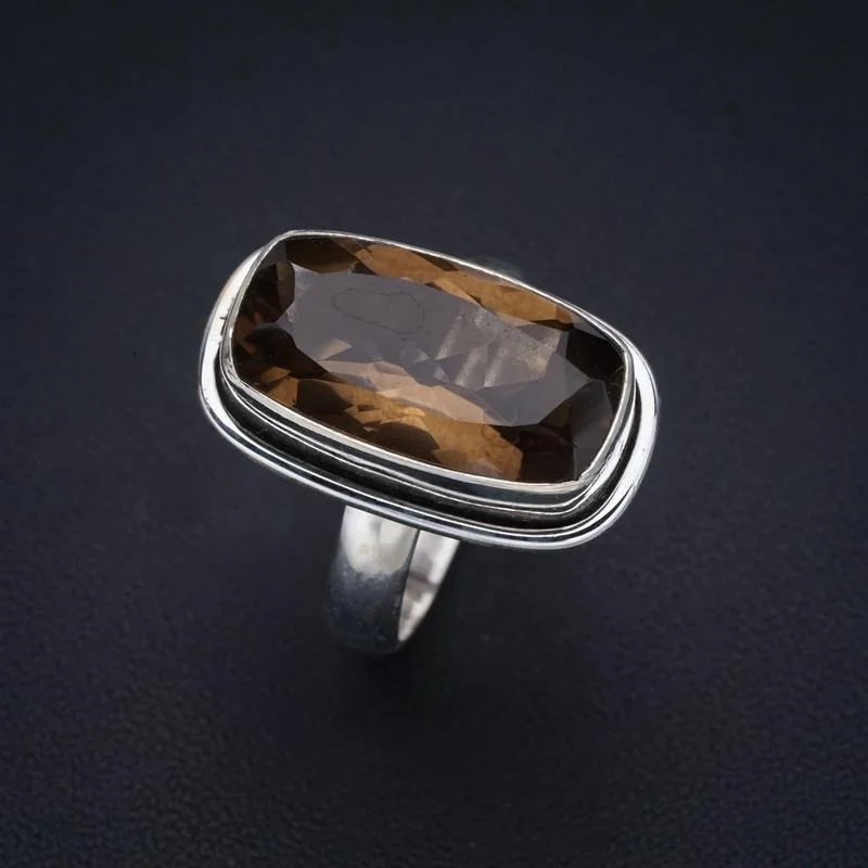 

StarGems Smoky Quartz Handmade 925 Sterling Silver Ring 8 F1936