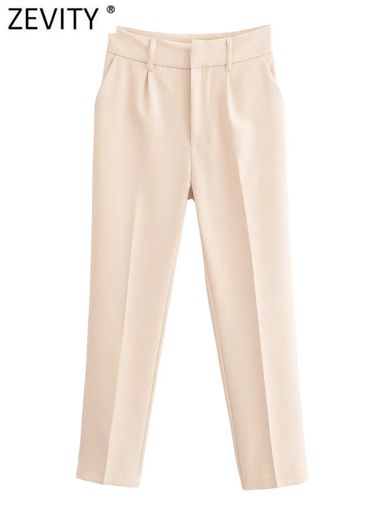Zevity 2024 женские модные костюмные брюки с высокой талией офисные брюки-карандаш на