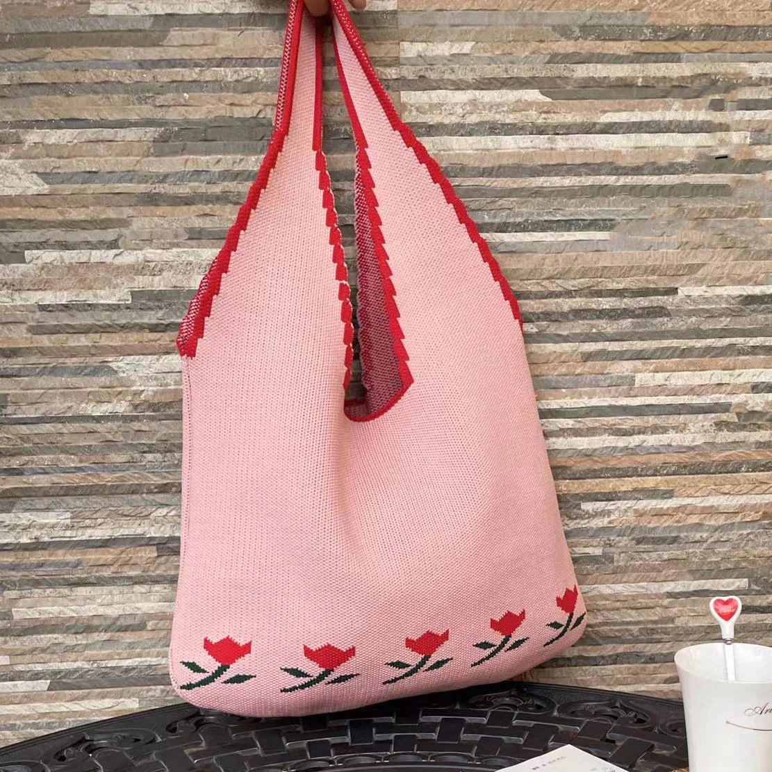 

Teenager Y2K Aesthetic Soft Knitted Underarm Slouchy Bag Girl Harajuku Hyuna Korea 90s Fashion Kawaii Cute Crochet Shopping Bag