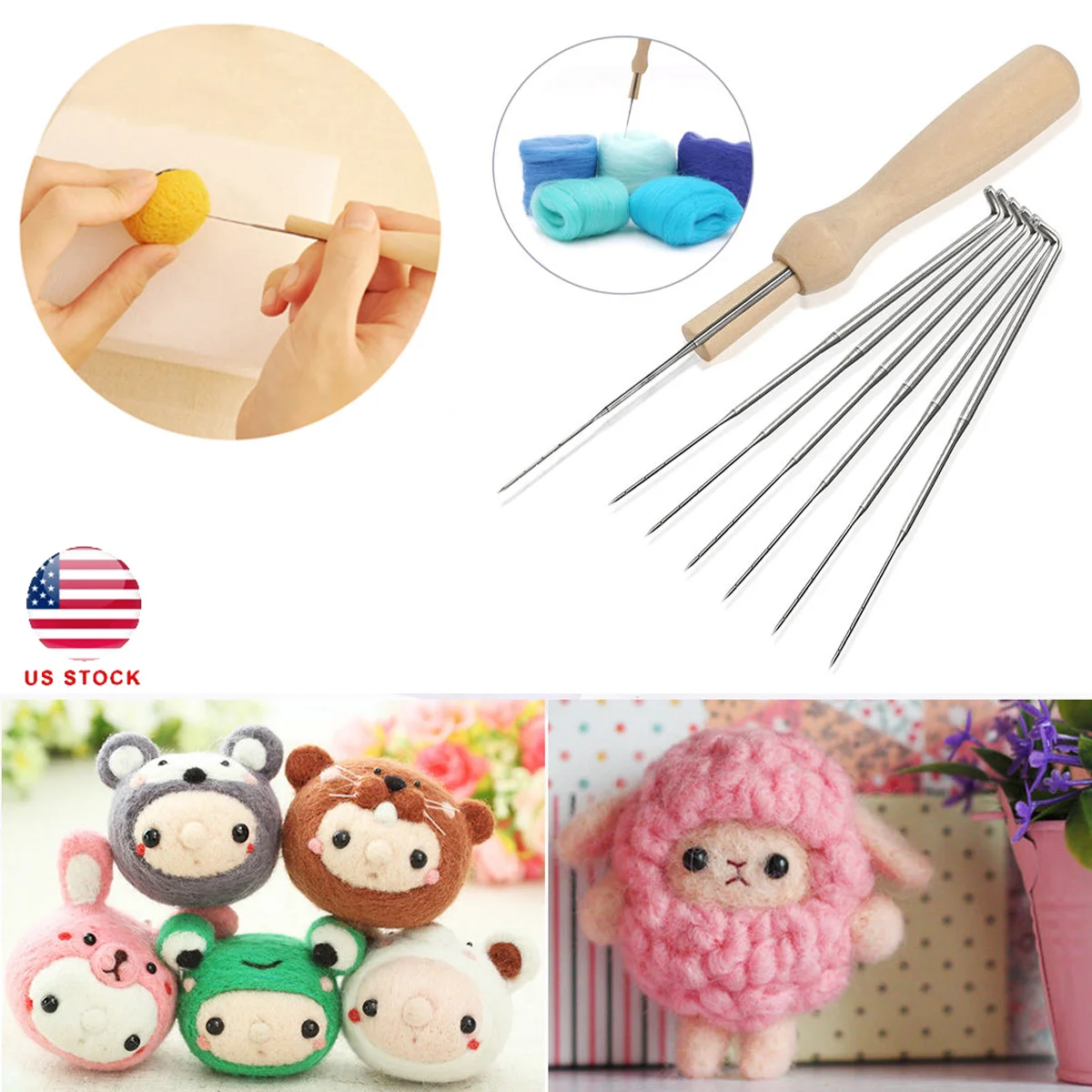 

Set of 7pcs Felting Set with Handle Wool Felt Tool Felting Starter