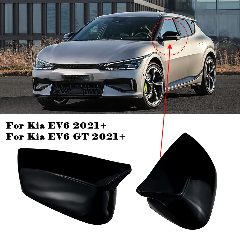 

2pcs Car Side Rearview Mirror Guard Trim Cover For Kia EV6 2021+ Gloss Black Vehicles Reversing Rear View Mirror Housing