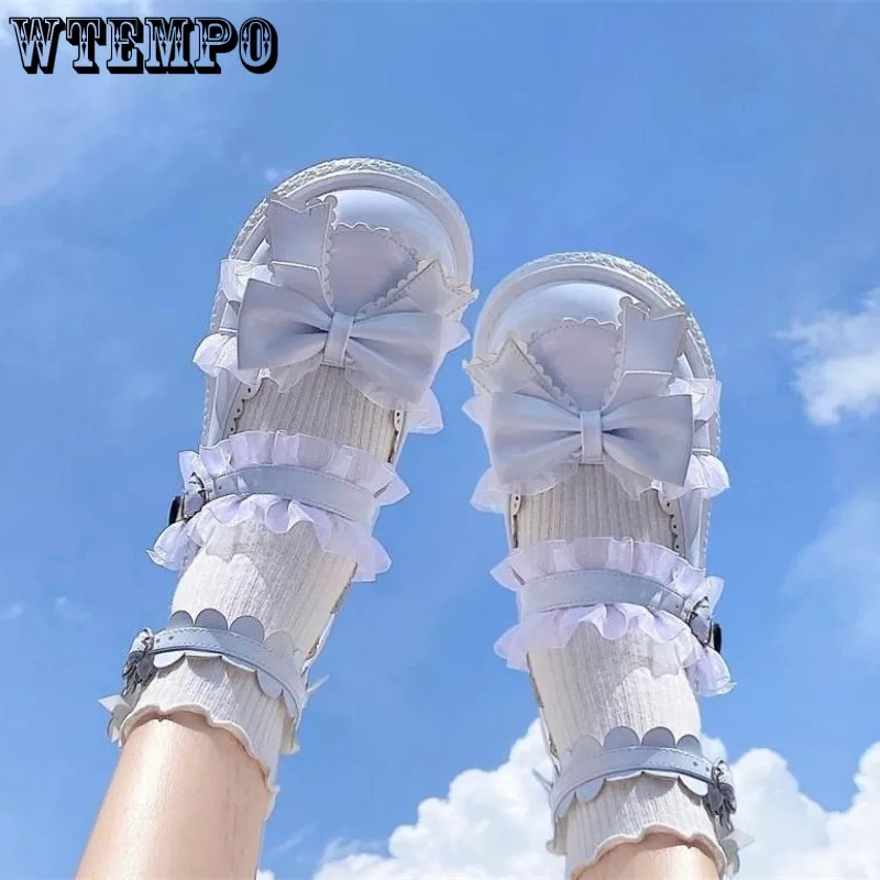 

Японские милые женские сандалии WTEMPO в стиле Лолиты с бантом, шикарные туфли мэри джейн с пряжкой, милые повседневные туфли с круглым носком