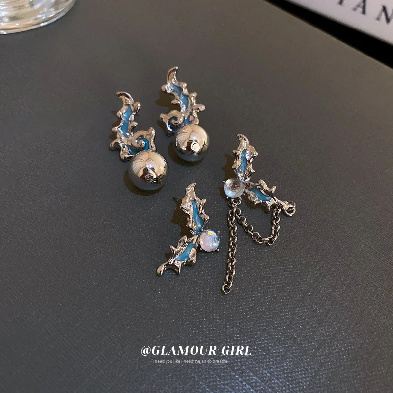 

Асимметричные шипы, Бабочка, лунный камень, фотообои, Модные металлические серьги для молодых девушек с голубым листом и шариком для женщин,...