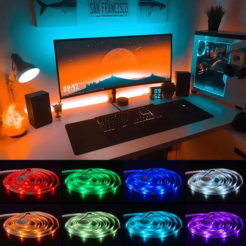 USB RGB LED Strip Lights 5050 Bluetooth Sync Music Tape Diode Tira Fita Luses Ribbon Neon Night Light For Room Decor TV |