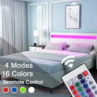 Queen Size Bed Frame Bedroom Platform with LED Light Headboard Modern 43inch 16 Color Changing Lights 4 Lighting Patterns