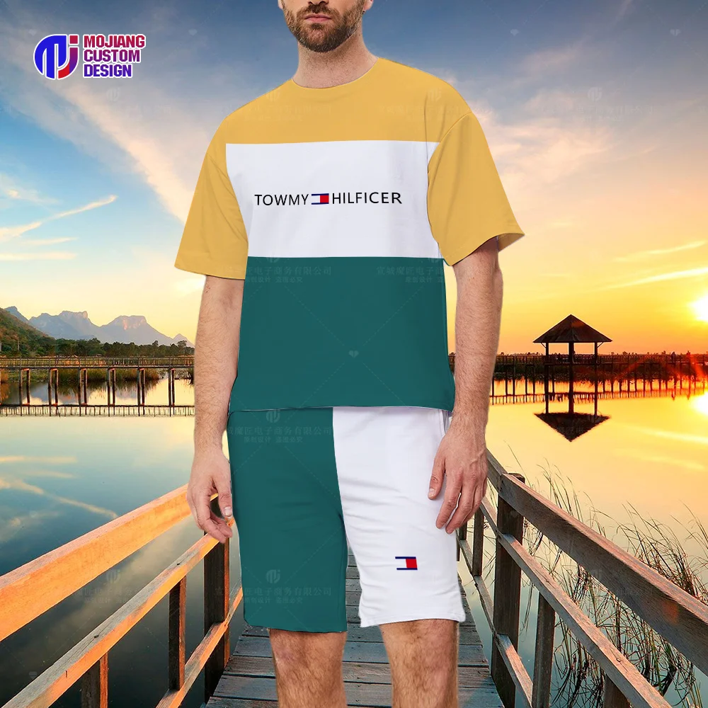 2023 New Summer Shirt Short-Sleeved Suit Comfortable Men's Fitness Letter Brand T-shirt Shorts Oversized Clothing Beach Pants