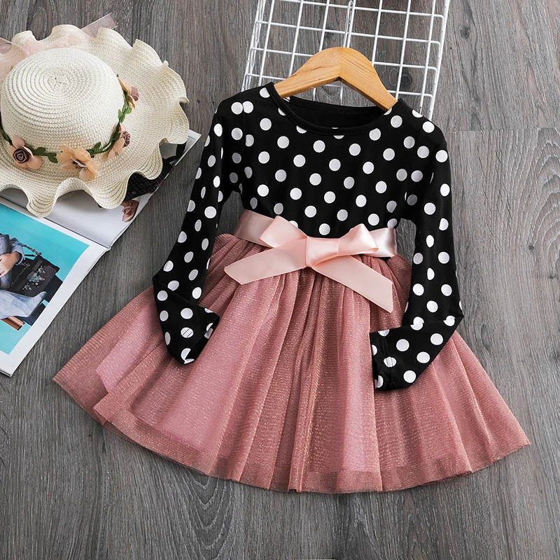 

Baby Girls Polka-dot Christmas Dresses Santa Claus Long Sleeve Winter Red Xmas Party Princess Dress Cute Kids Prom Gown