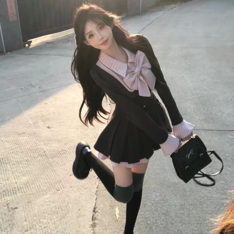 NONSAR милое студенческое стильное тонкое плиссированное платье с длинными