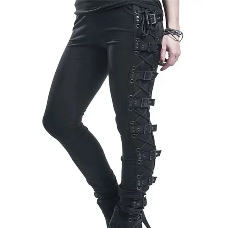 

Women Gothic Medieval Cosplay Costume Women Vintage Carnival Party Viking Knight Steampunk Cross Bandage Belt Tight Pants Blouse