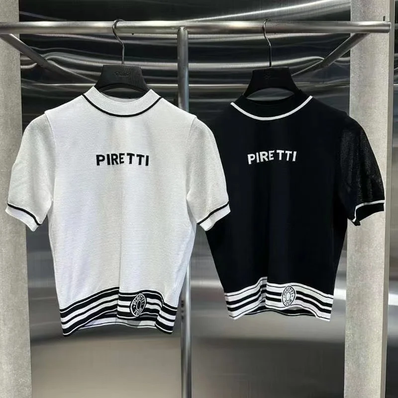 

Golf Korea Summer Women's Korean Golf Clothing Women's Cool Half High Neck Knitted Short Sleeve Top Ball Jersey