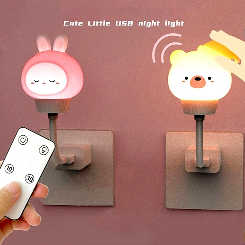 

LED Chlidren USB Night Light Cute Cartoon Night Lamp Bear Timing Remote Control for Baby Kid Gift Bedroom Decor Bedside Lamp