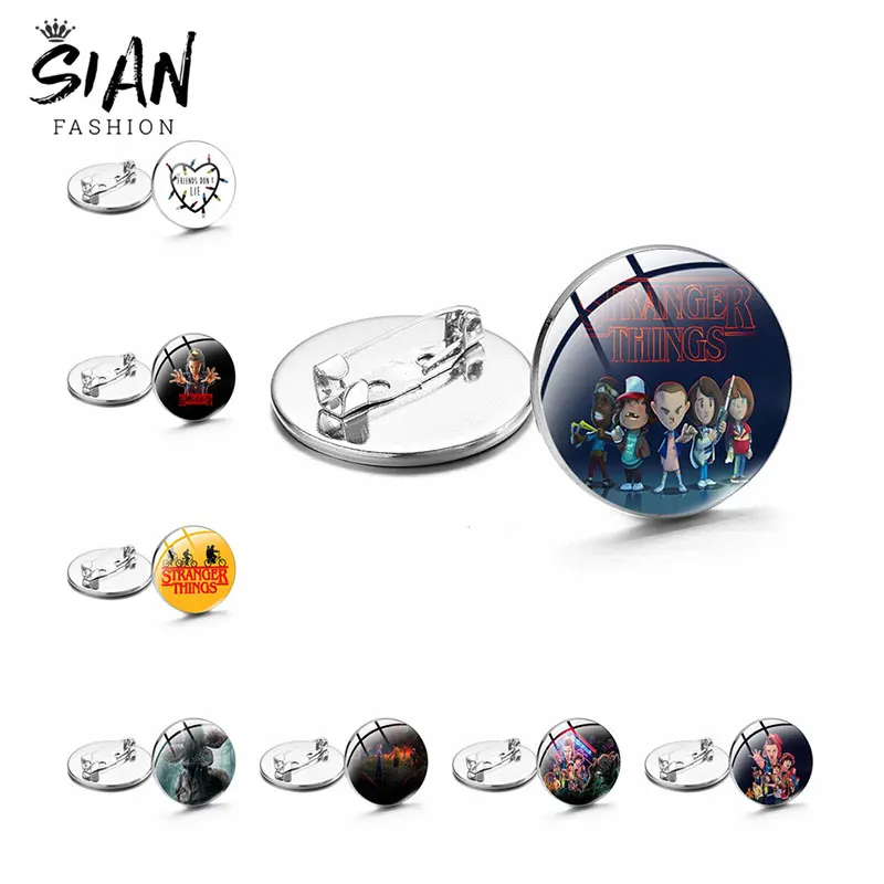 

Ameican TV Series Season 4 Lapel Pin Hellfire Club Glass Cabochon Badges Pins Joyce Byers Mike Wheeler Brooch Jewelry Fans Gift