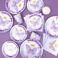 purple butterfly disposable tableware decorative butterfly birthday party decoration for girl baby shower gift butterflies decor