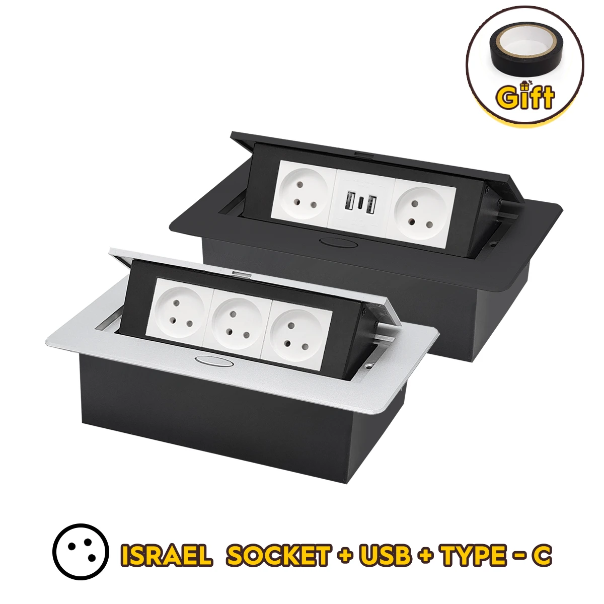

Metal Al Panel 45Module IL Standard Hidden Type Table Socket USB office home kitchen accessories cabinet desktop Israel white