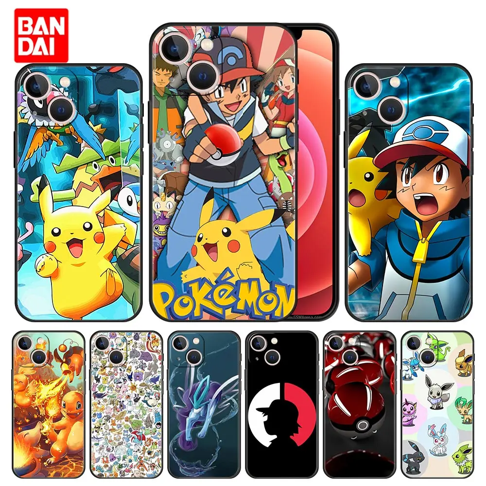 

Cartoon Pokemons Case for iPhone 13 12 11 Pro Max SE 2020 11pro 12pro 13pro Mini Silicone Matte Soft Cover Phone Black Luxury