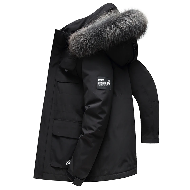Down Jacket Men's Mid-Length Thickened White Duck down Cold-Proof Outdoor Parka Clothes for Men