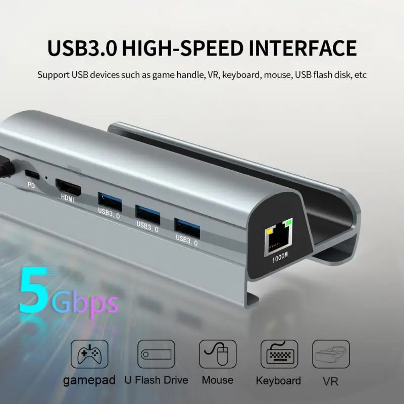 

Steam Deck Dock 6 In 1 Steam Deck Docking Station Stand Accessories 3*USB 3.0 HD 4K@60Hz Gigabit Ethernet 1000Mbps PD 60W Hub